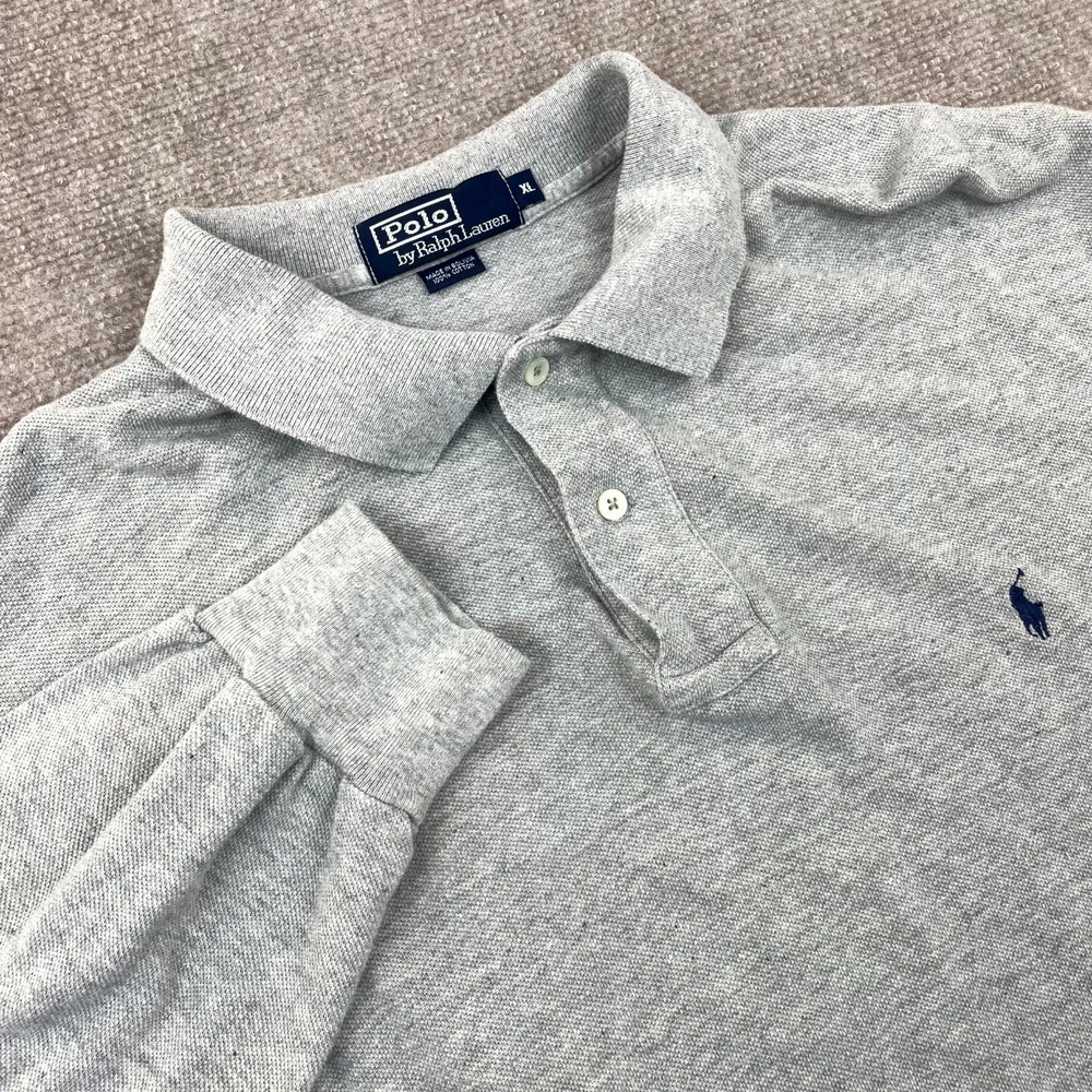 VTG Polo Ralph Lauren Rugby Shirt Mens XL Gray Cotton Performance Tennis Tail